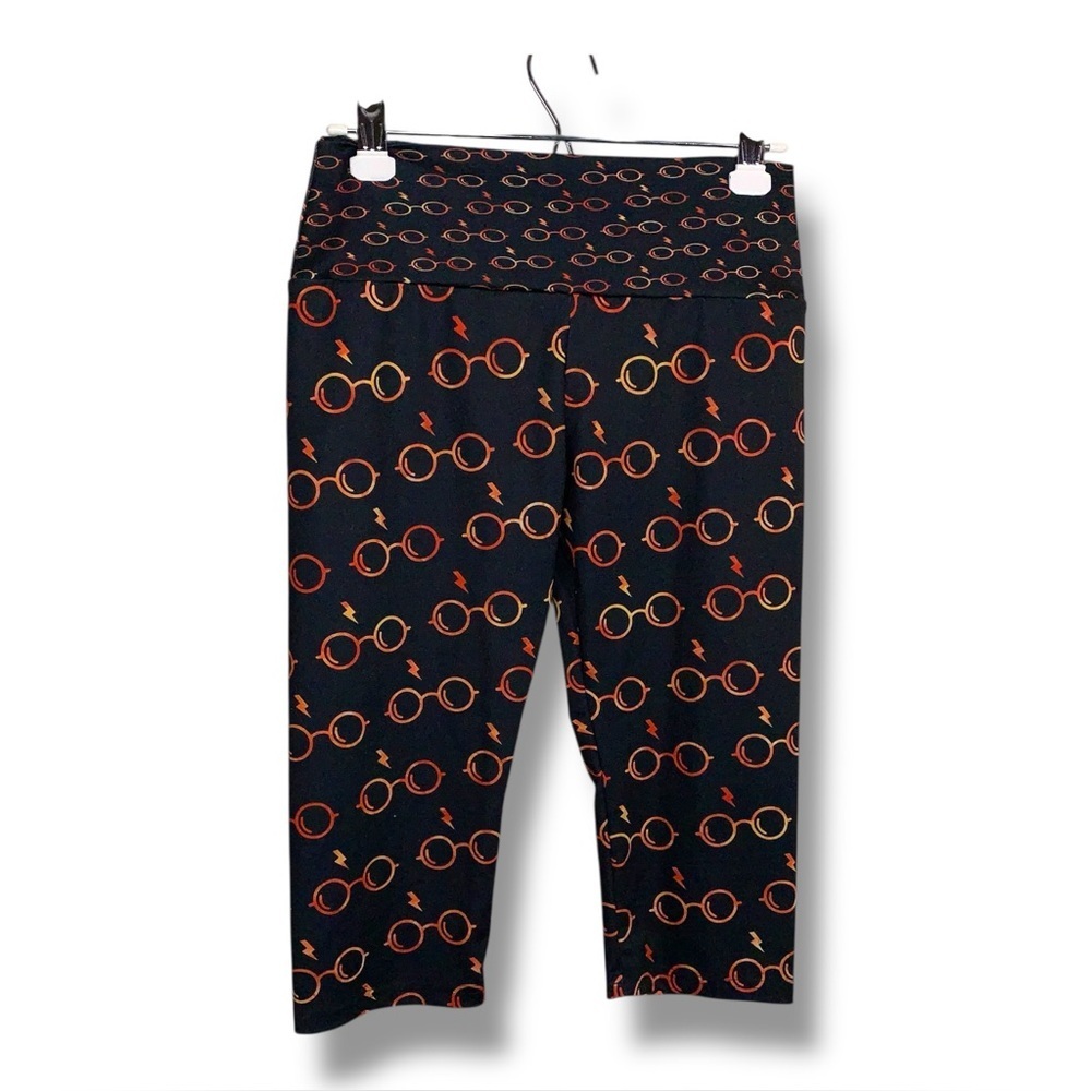 Medium Harry Potter Black Orange Glasses Print Capri Pants Stretch Cropped